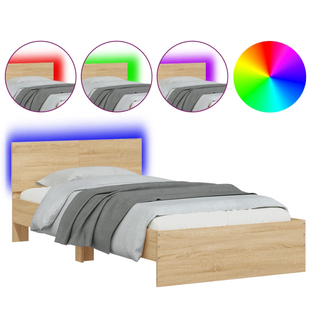 vidaXL Bed Frame without Mattress with LED Lights Sonoma Oak 100x200 cm