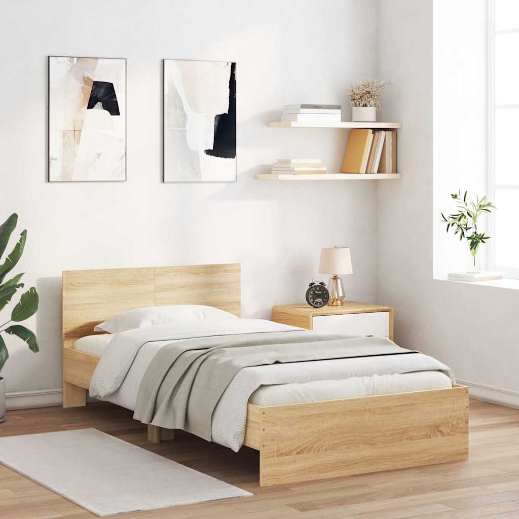 vidaXL Bed Frame without Mattress with LED Lights Sonoma Oak 100x200cm
