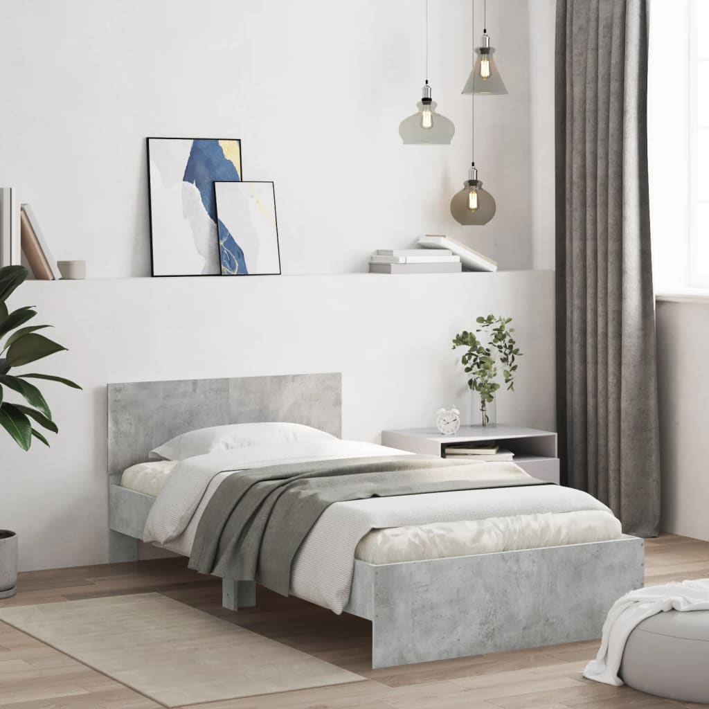 vidaXL Bed Frame without Mattress with LED Lights Concrete Grey 100x200 cm
