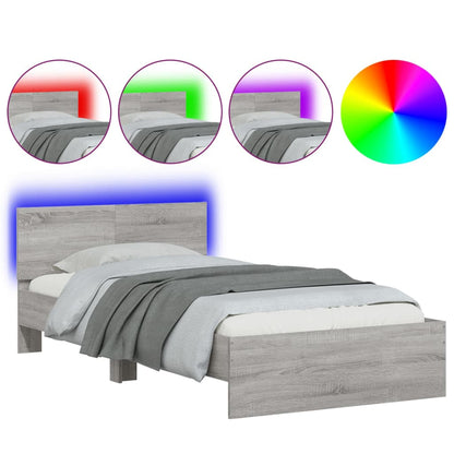 vidaXL Bed Frame without Mattress with LED Grey Sonoma 100x200 cm