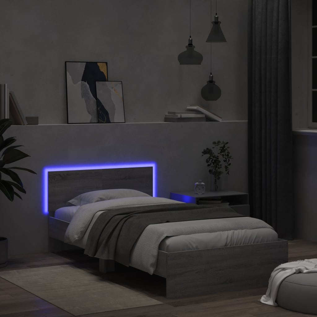 vidaXL Bed Frame without Mattress with LED Grey Sonoma 100x200 cm