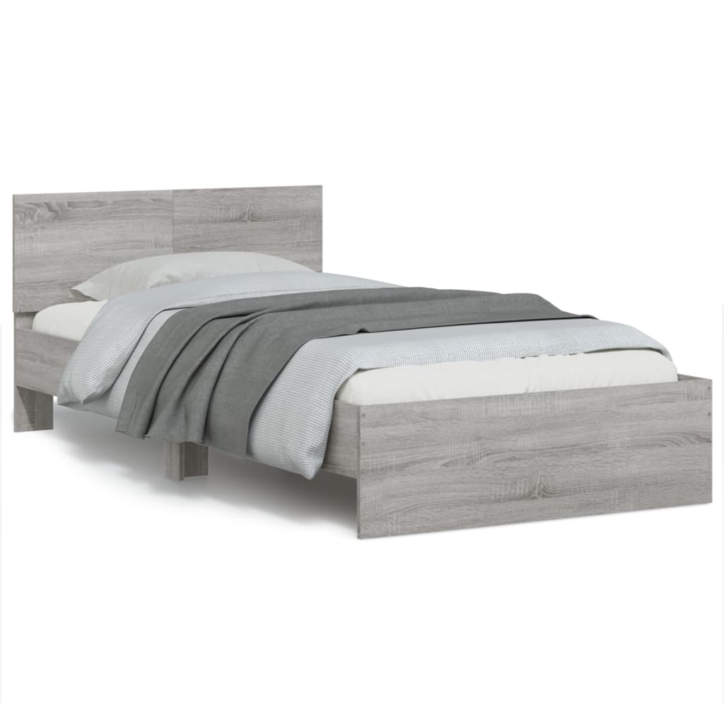 vidaXL Bed Frame without Mattress with LED Grey Sonoma 100x200 cm