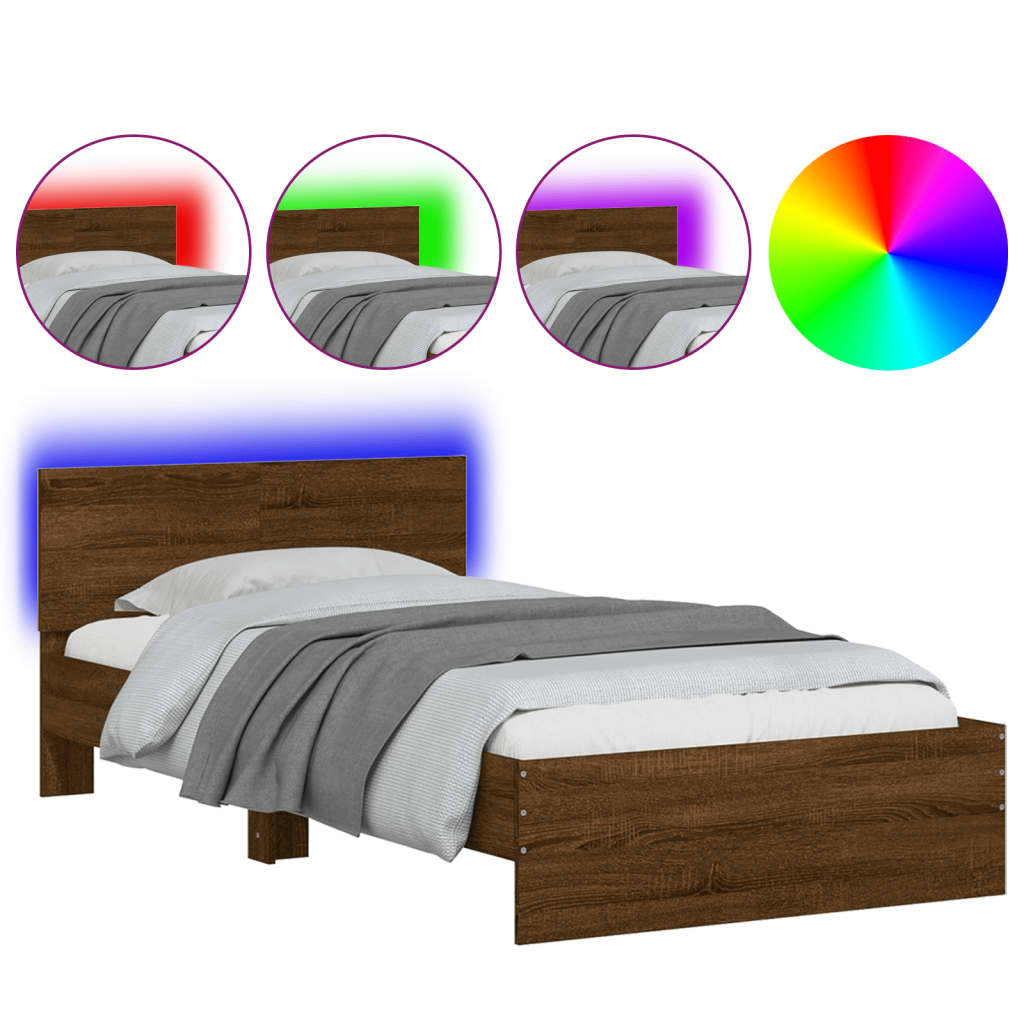 vidaXL Bed Frame without Mattress with LED Lights Brown Oak 100x200 cm