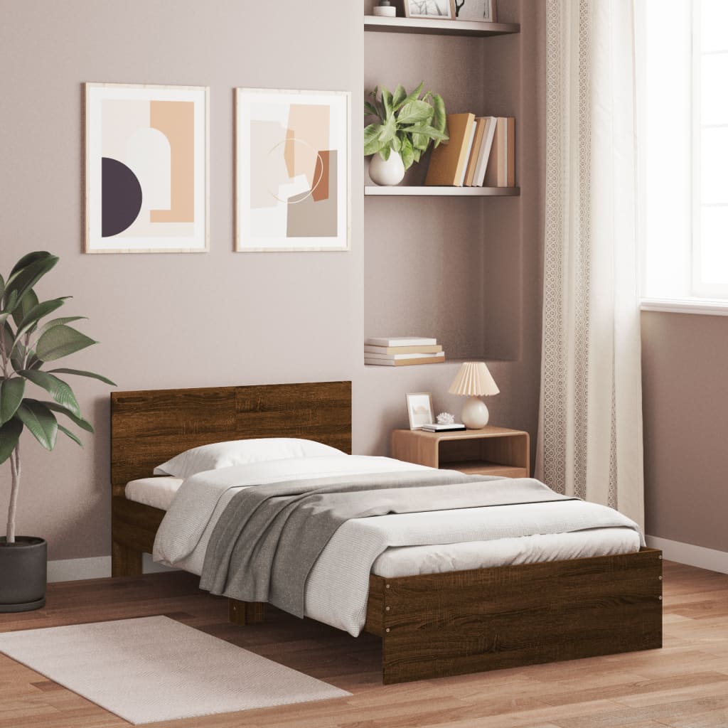 vidaXL Bed Frame without Mattress with LED Lights Brown Oak 100x200 cm