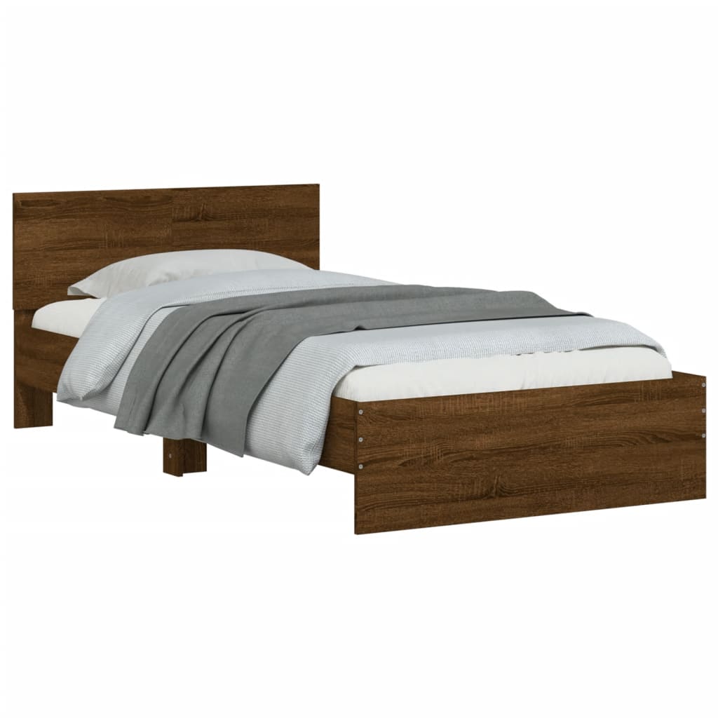 vidaXL Bed Frame without Mattress with LED Lights Brown Oak 100x200 cm