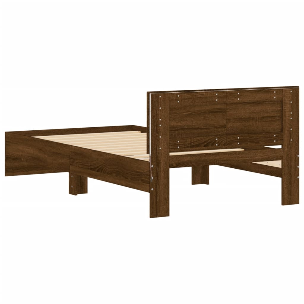 vidaXL Bed Frame without Mattress with LED Lights Brown Oak 100x200 cm