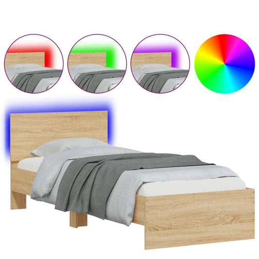 vidaXL Bed Frame without Mattress with LED Lights Sonoma Oak 90x200 cm