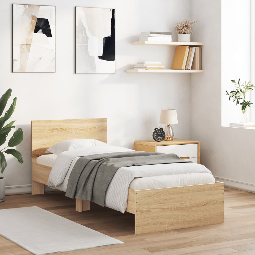vidaXL Bed Frame without Mattress with LED Lights Sonoma Oak 90x200 cm