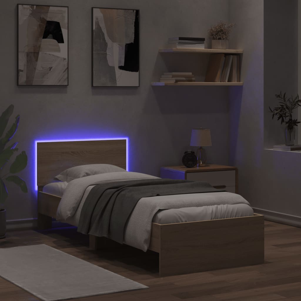 vidaXL Bed Frame without Mattress with LED Lights Sonoma Oak 90x200 cm