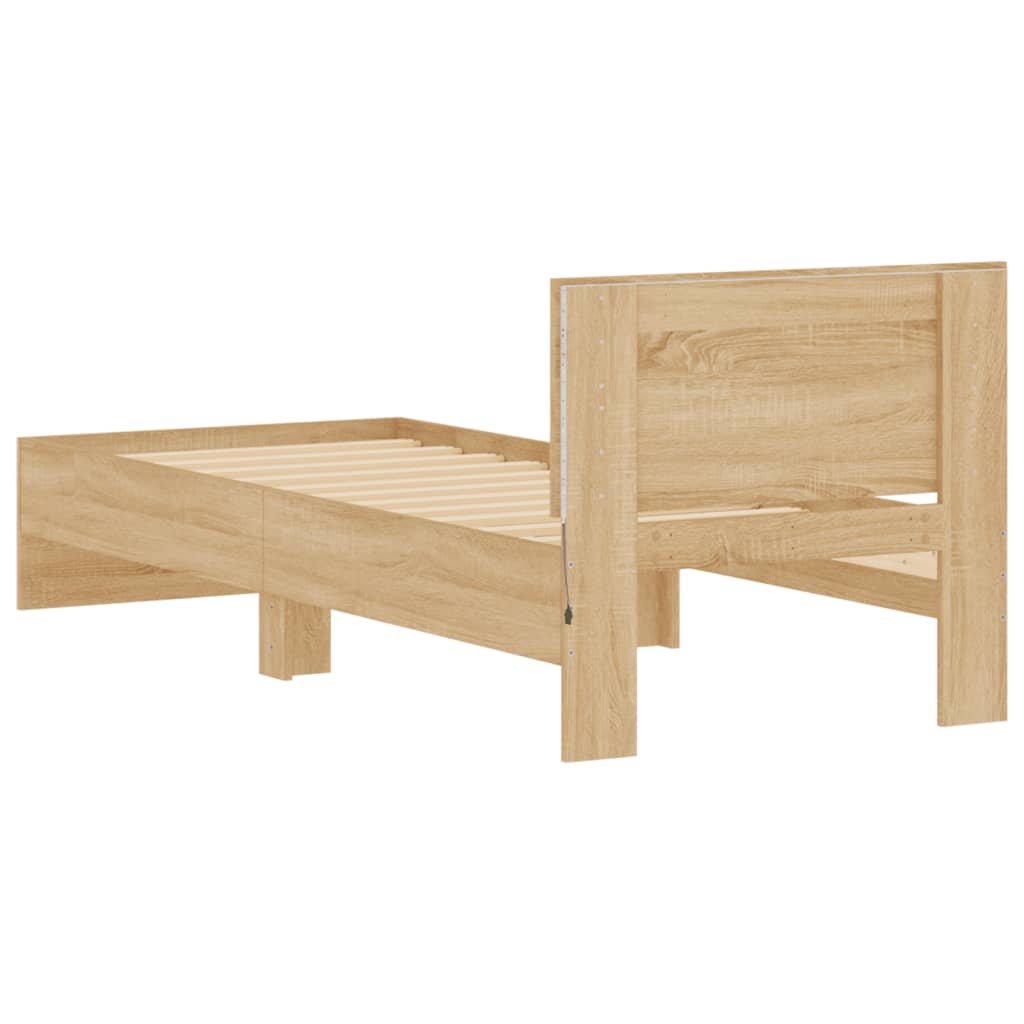 vidaXL Bed Frame without Mattress with LED Lights Sonoma Oak 90x200 cm