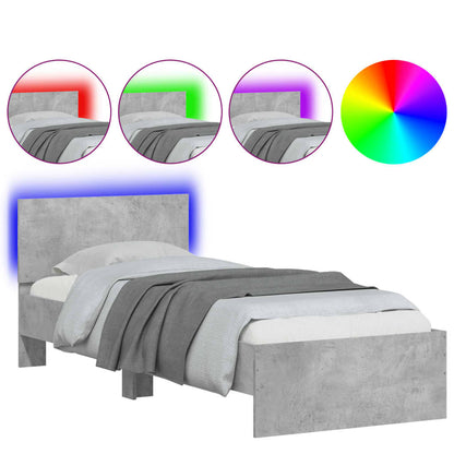 vidaXL Bed Frame without Mattress with LED Concrete Grey 90x200 cm