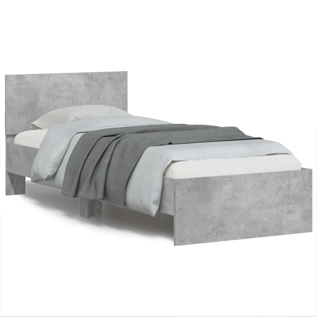 vidaXL Bed Frame without Mattress with LED Concrete Grey 90x200 cm