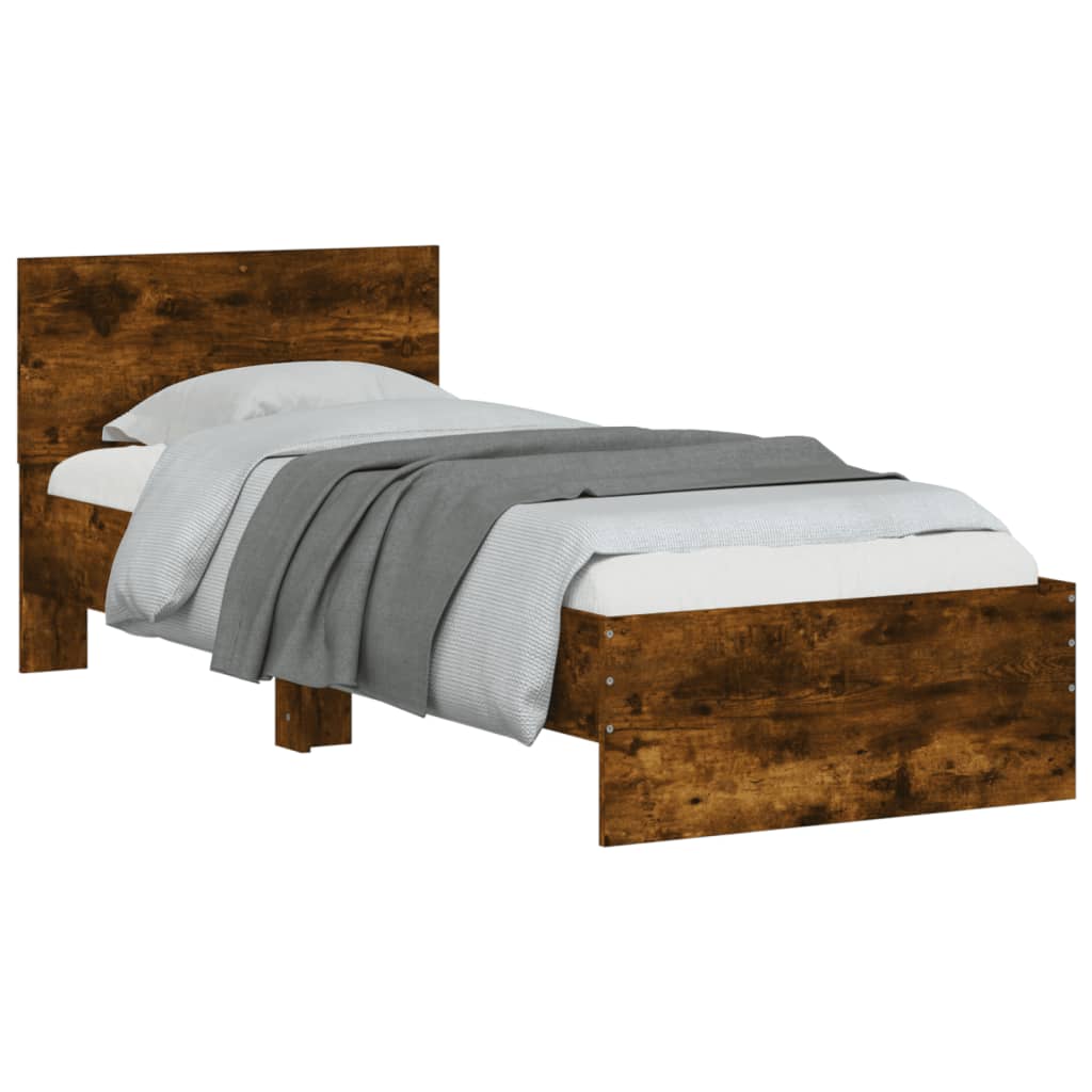 vidaXL Bed Frame without Mattress with LED Lights Smoked Oak 90x200 cm