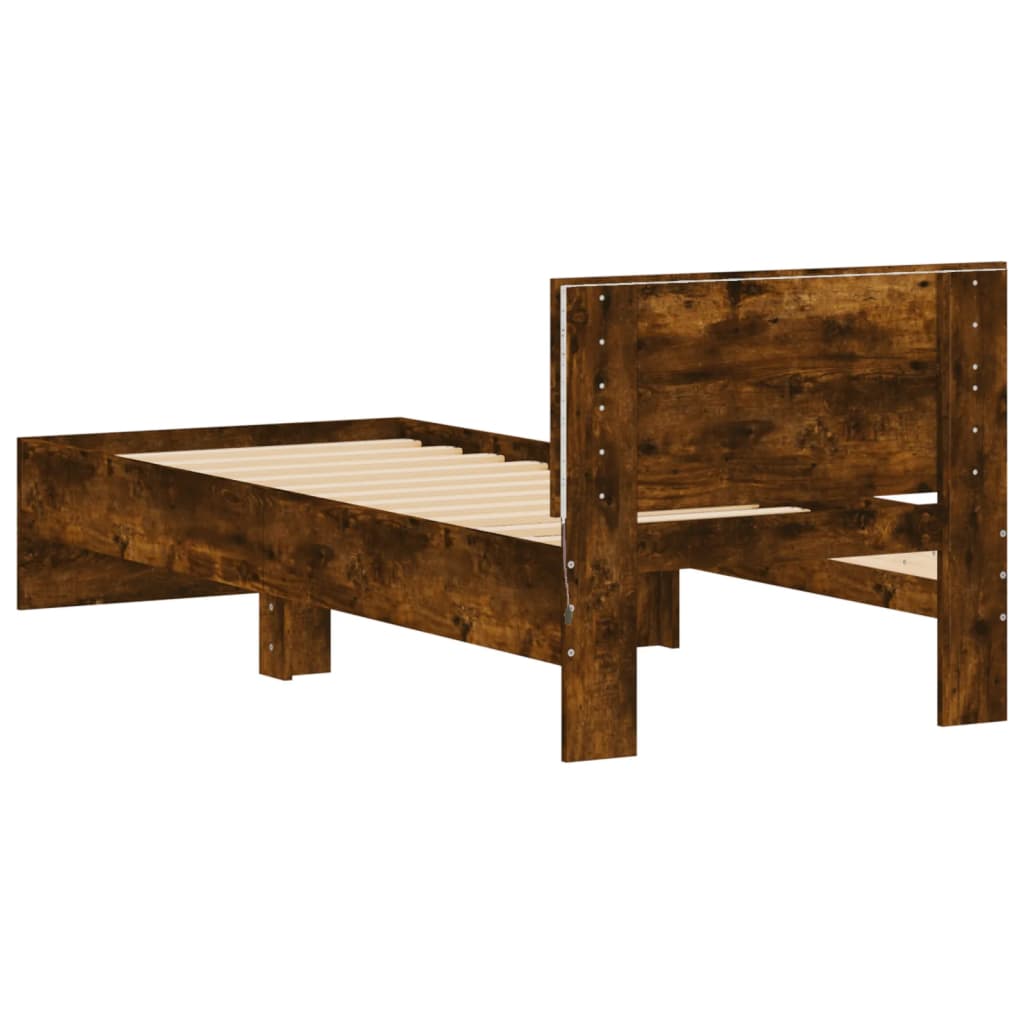 vidaXL Bed Frame without Mattress with LED Lights Smoked Oak 90x200 cm