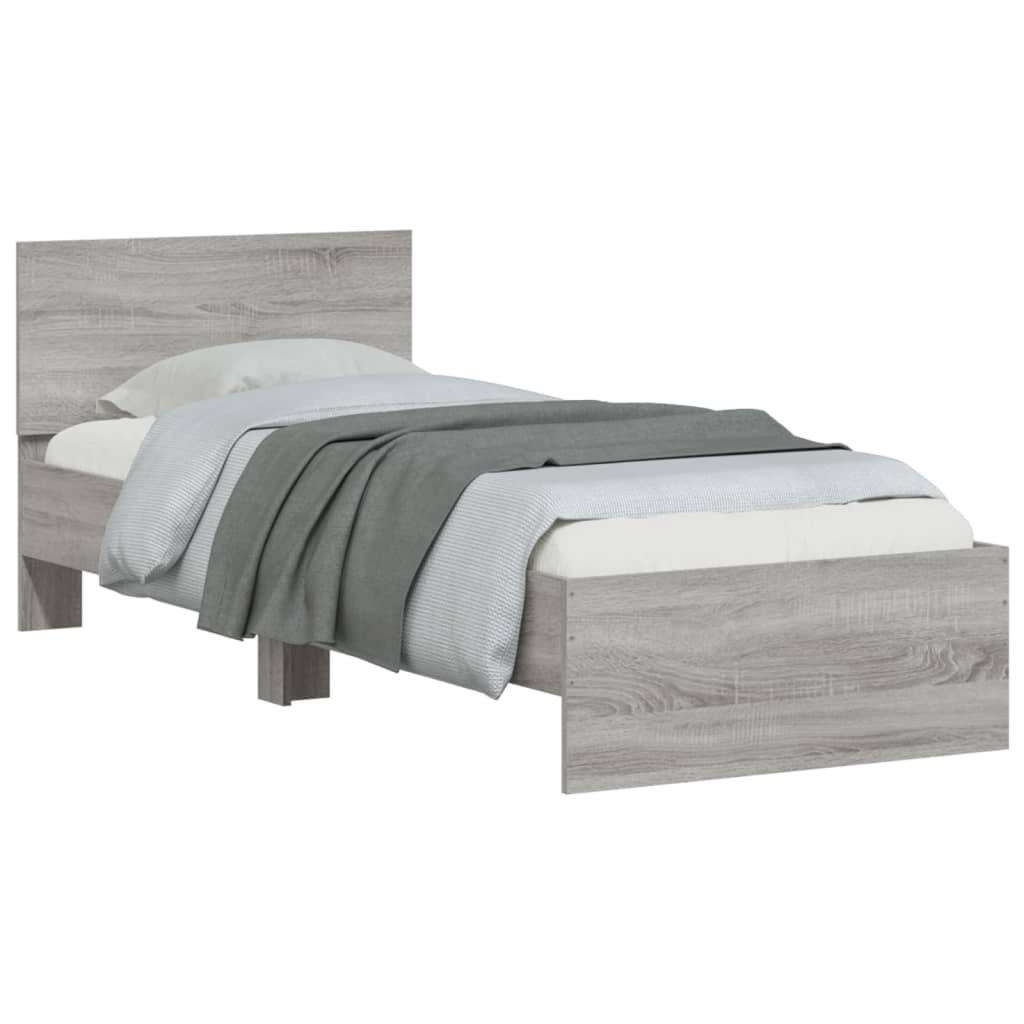 vidaXL Bed Frame without Mattress with LED Lights Grey Sonoma 90x200cm