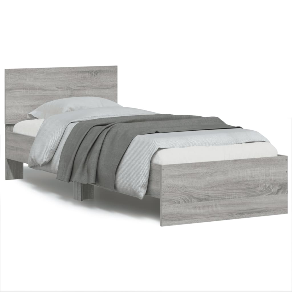 vidaXL Bed Frame without Mattress with LED Lights Grey Sonoma 90x200cm