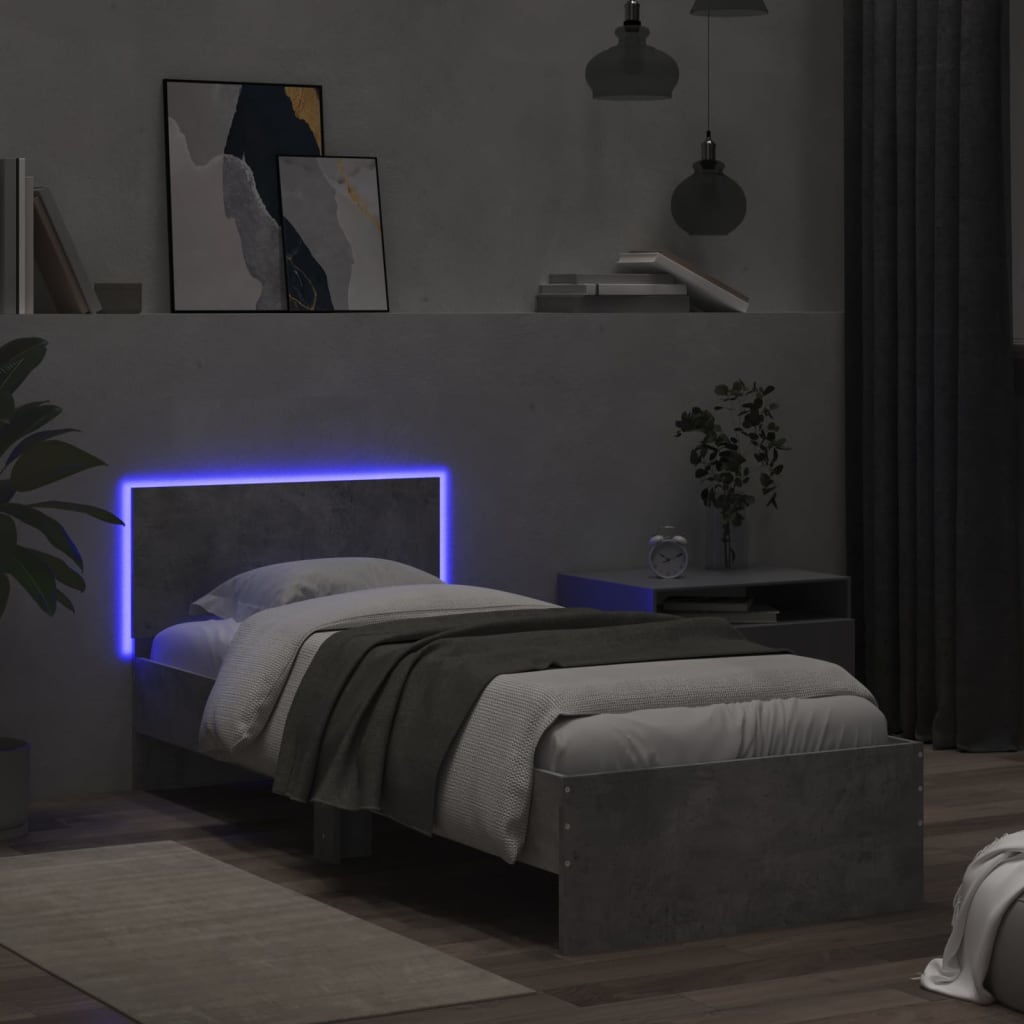 vidaXL Bed Frame without Mattress with LED Concrete Grey 90x190 cm