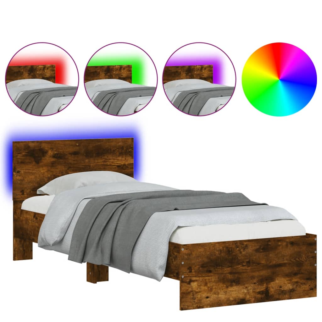 vidaXL Bed Frame without Mattress with LED Lights Smoked Oak 90x190 cm