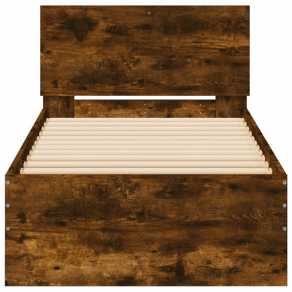 vidaXL Bed Frame without Mattress with LED Lights Smoked Oak 90x190 cm Single