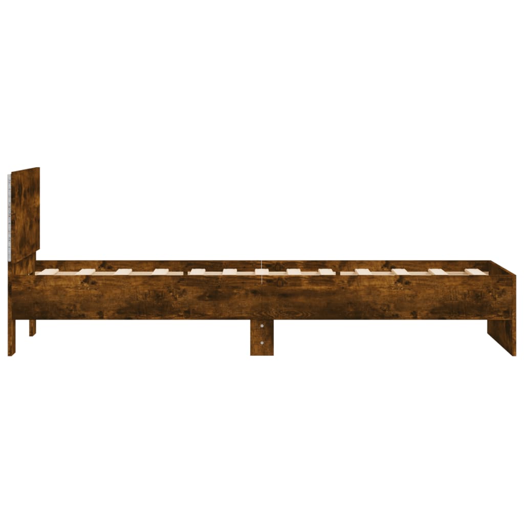 vidaXL Bed Frame without Mattress with LED Lights Smoked Oak 90x190 cm Single