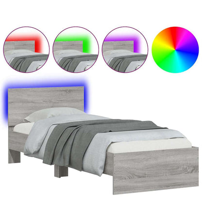 vidaXL Bed Frame without Mattress with LED Lights Grey Sonoma 90x190cm