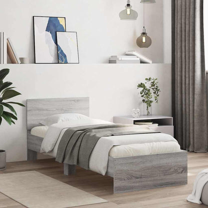 vidaXL Bed Frame without Mattress with LED Lights Grey Sonoma 90x190cm