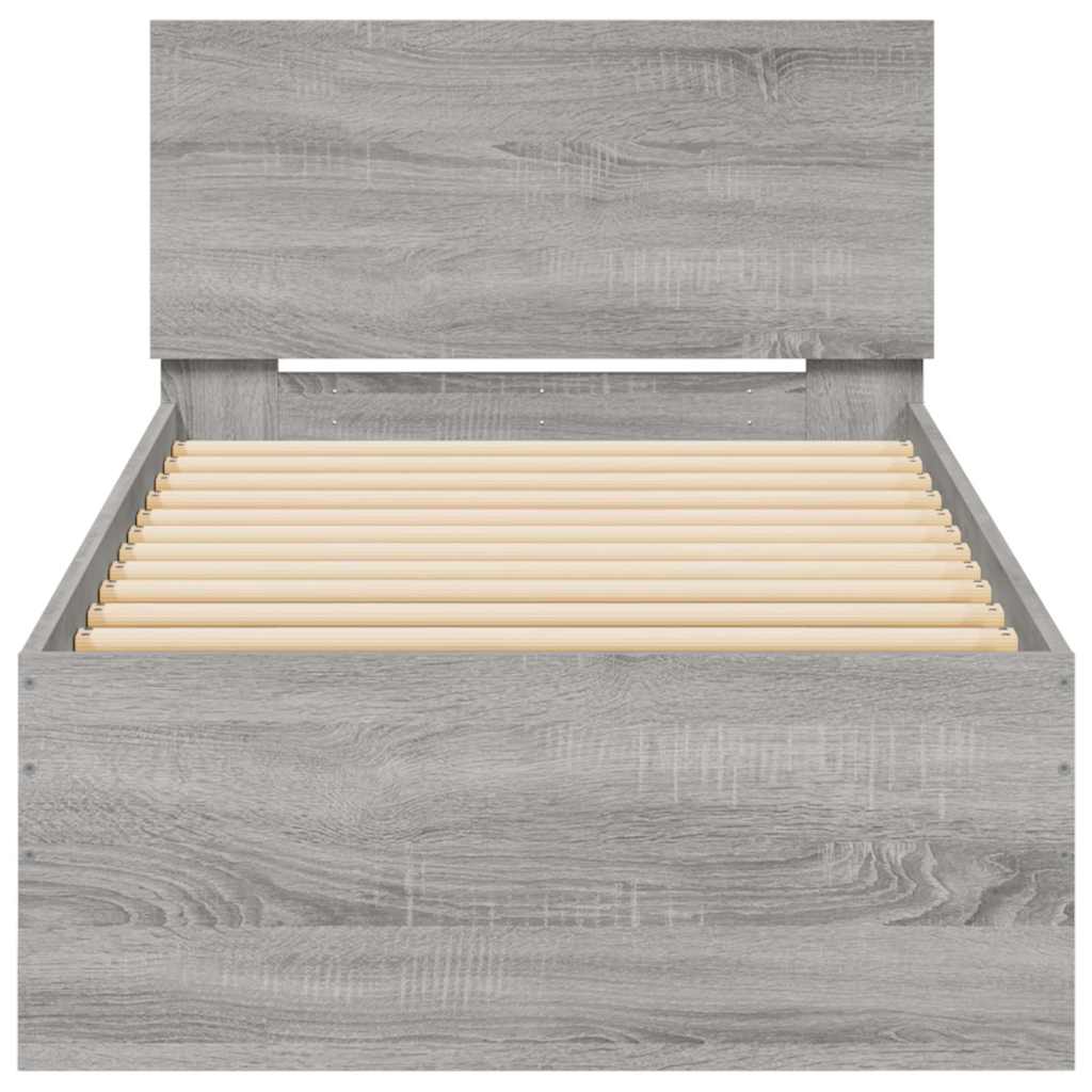 vidaXL Bed Frame without Mattress with LED Lights Grey Sonoma 90x190 cm Single