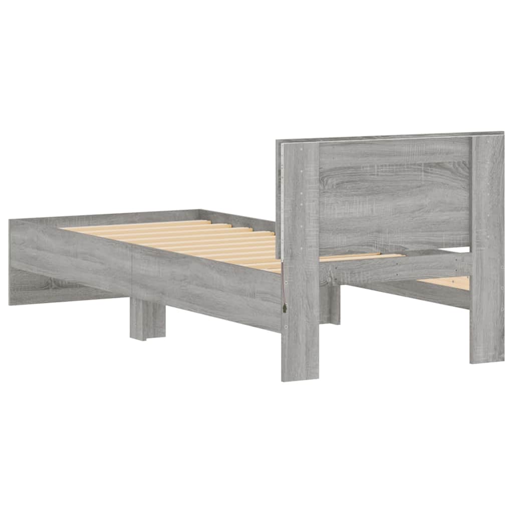 vidaXL Bed Frame without Mattress with LED Lights Grey Sonoma 90x190 cm Single