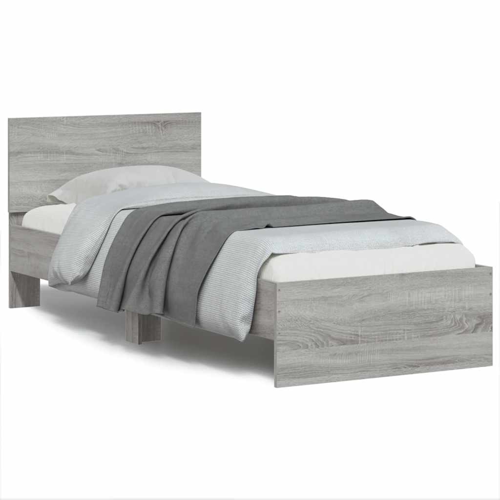 vidaXL Bed Frame without Mattress with LED Lights Grey Sonoma 90x190cm