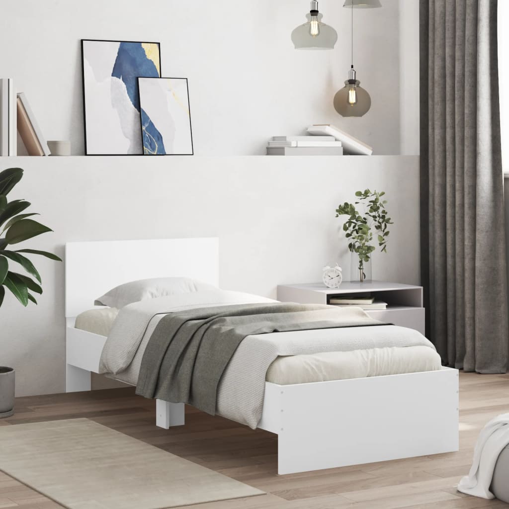 vidaXL Bed Frame without Mattress with LED Lights White 75x190 cm Small Single