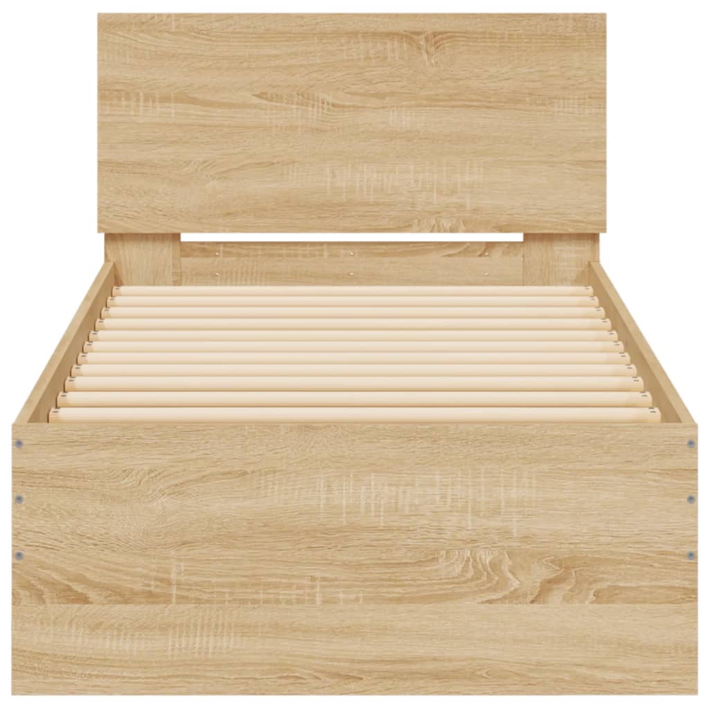 vidaXL Bed Frame without Mattress with LED Lights Sonoma Oak 75x190 cm Small Single