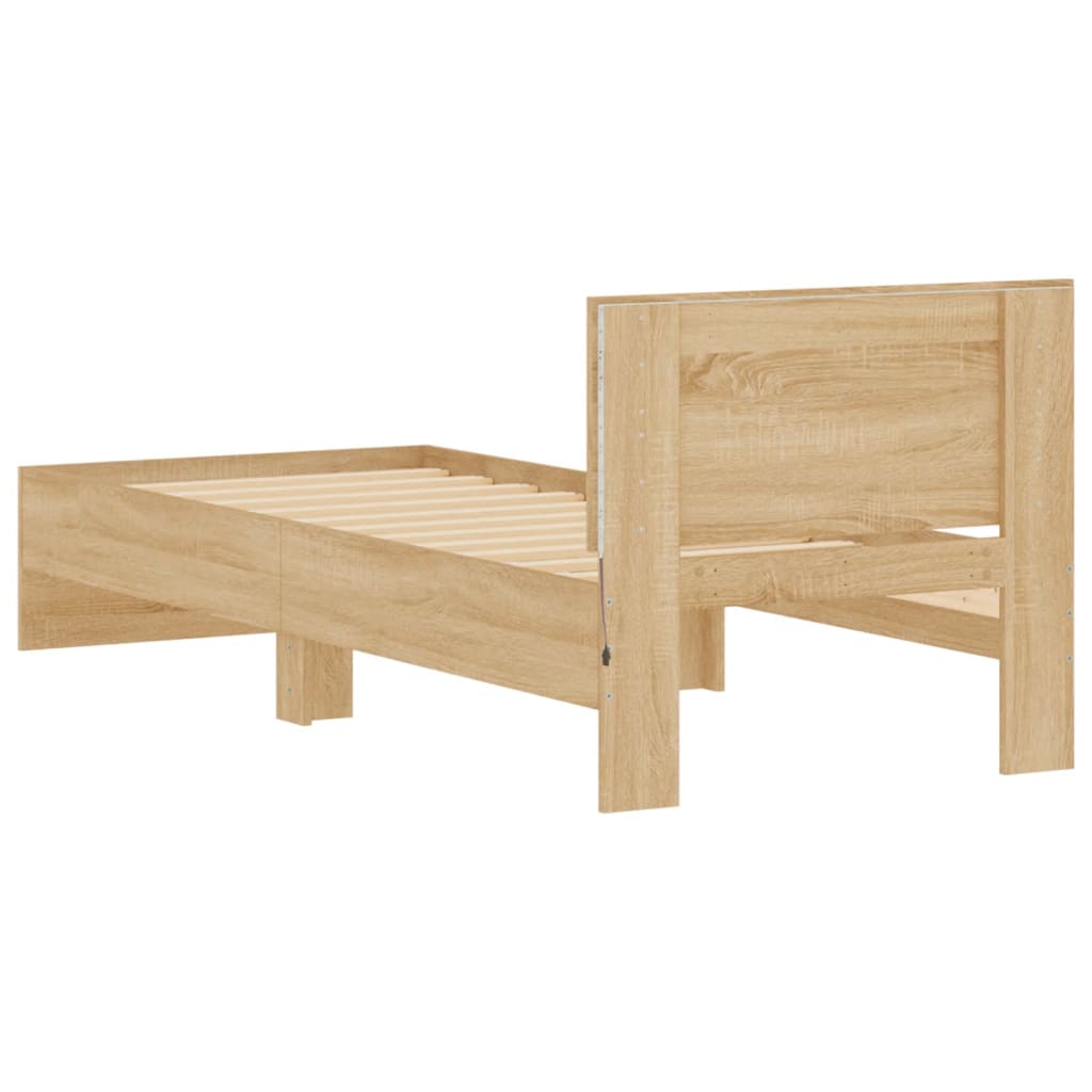 vidaXL Bed Frame without Mattress with LED Lights Sonoma Oak 75x190 cm Small Single