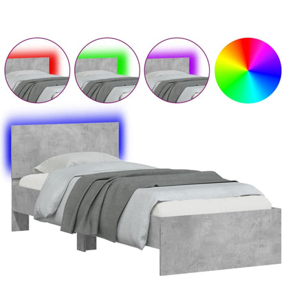 vidaXL Bed Frame without Mattress with LED Concrete Grey 75x190 cm