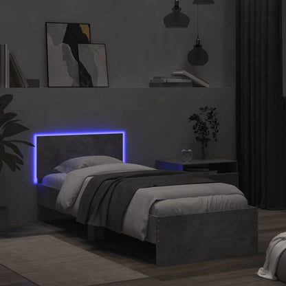 vidaXL Bed Frame without Mattress with LED Lights Concrete Grey 75x190 cm Small Single