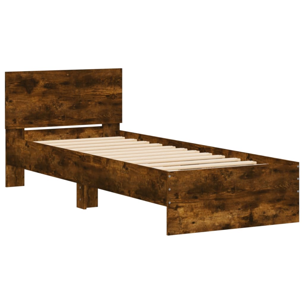 vidaXL Bed Frame without Mattress with LED Lights Smoked Oak 75x190 cm Small Single