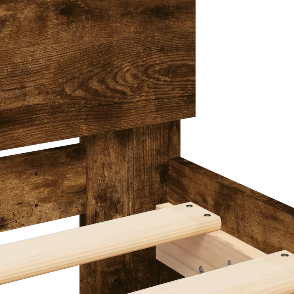 vidaXL Bed Frame without Mattress with LED Lights Smoked Oak 75x190 cm Small Single