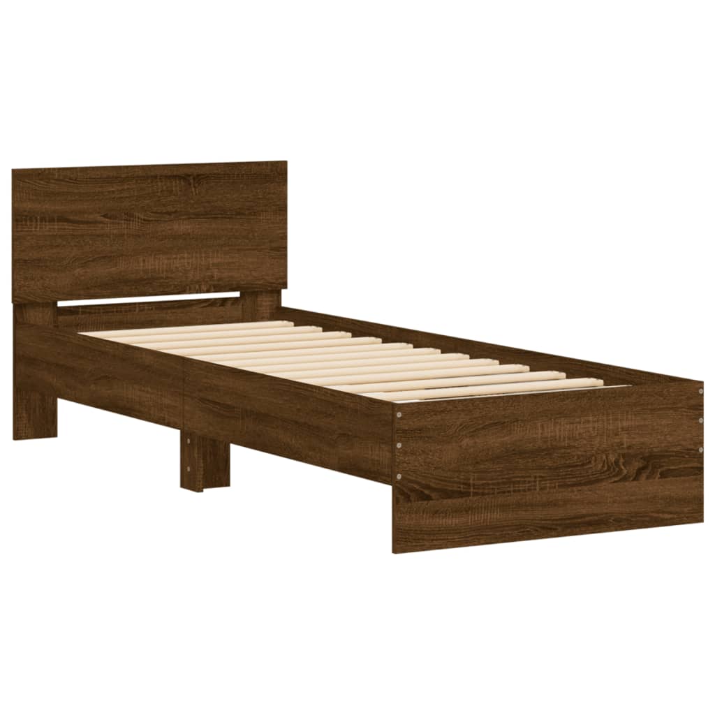 vidaXL Bed Frame without Mattress with LED Lights Brown Oak 75x190 cm