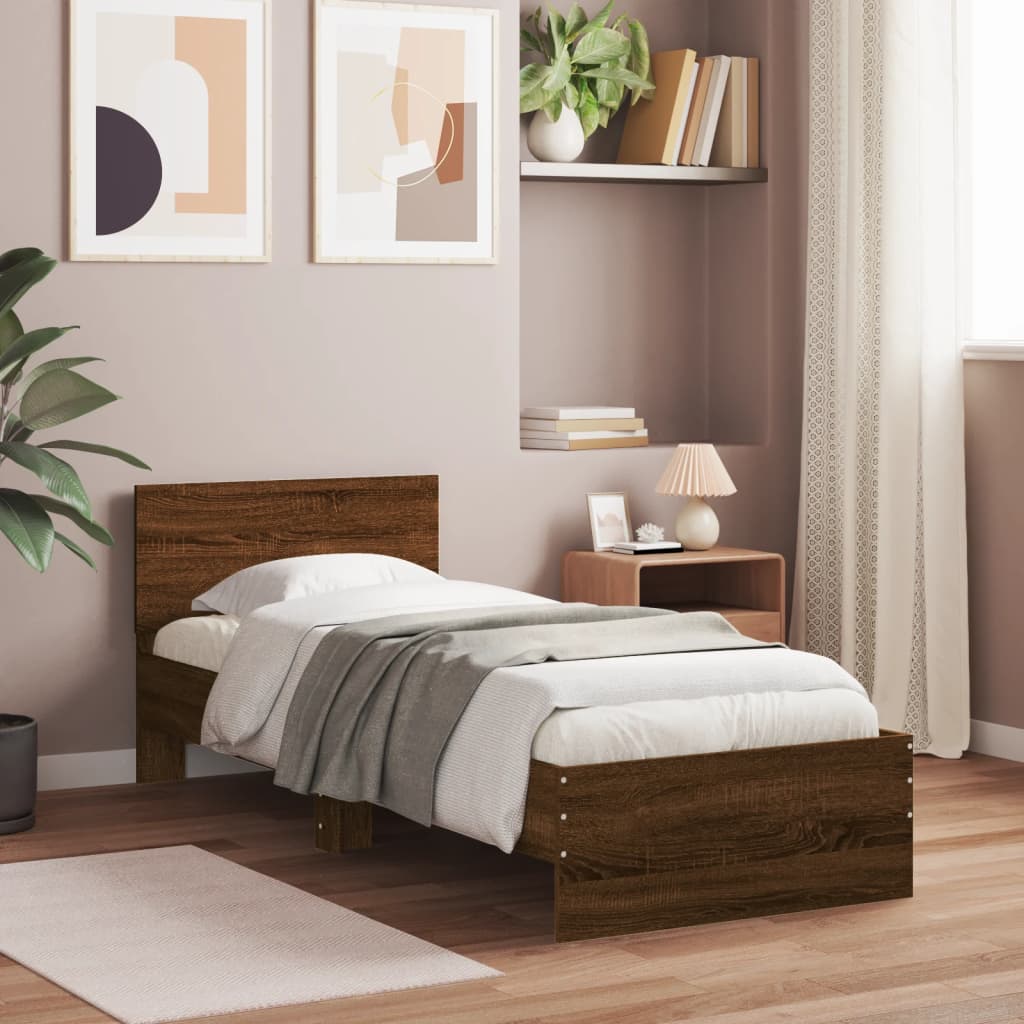 vidaXL Bed Frame without Mattress with LED Lights Brown Oak 75x190 cm