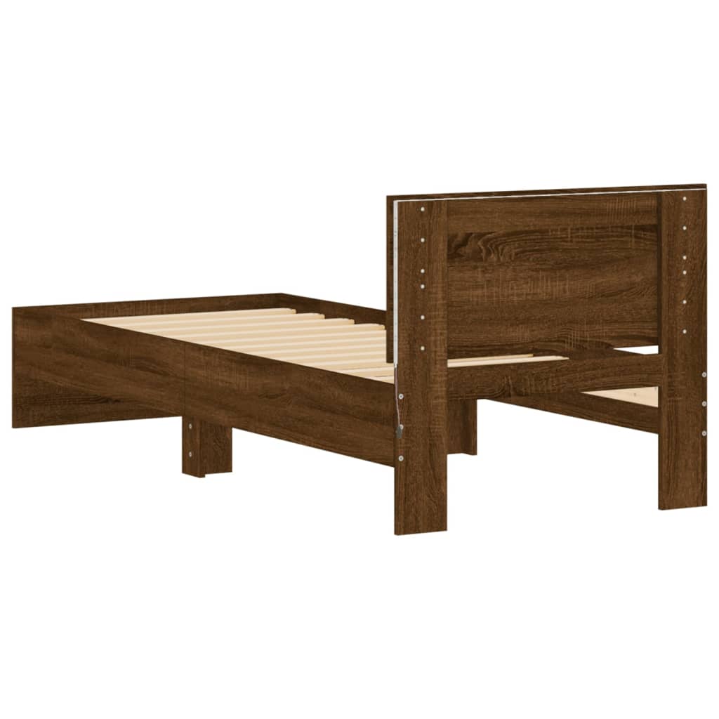 vidaXL Bed Frame without Mattress with LED Lights Brown Oak 75x190 cm
