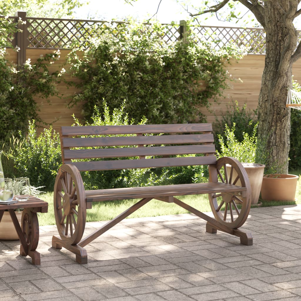 vidaXL Garden Bench | Burnt wood look | Solid fir wood | 2-seater | Durable