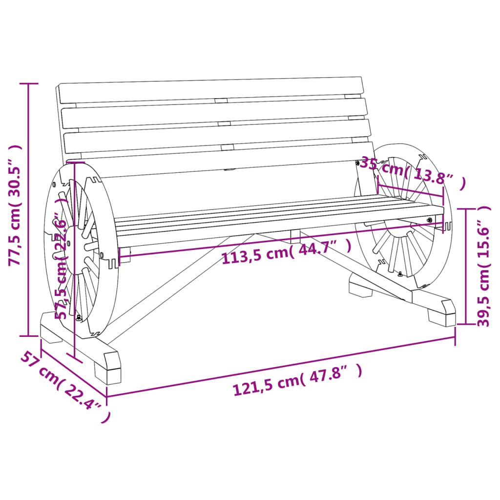 vidaXL Garden Bench | Burnt wood look | Solid fir wood | 2-seater | Durable