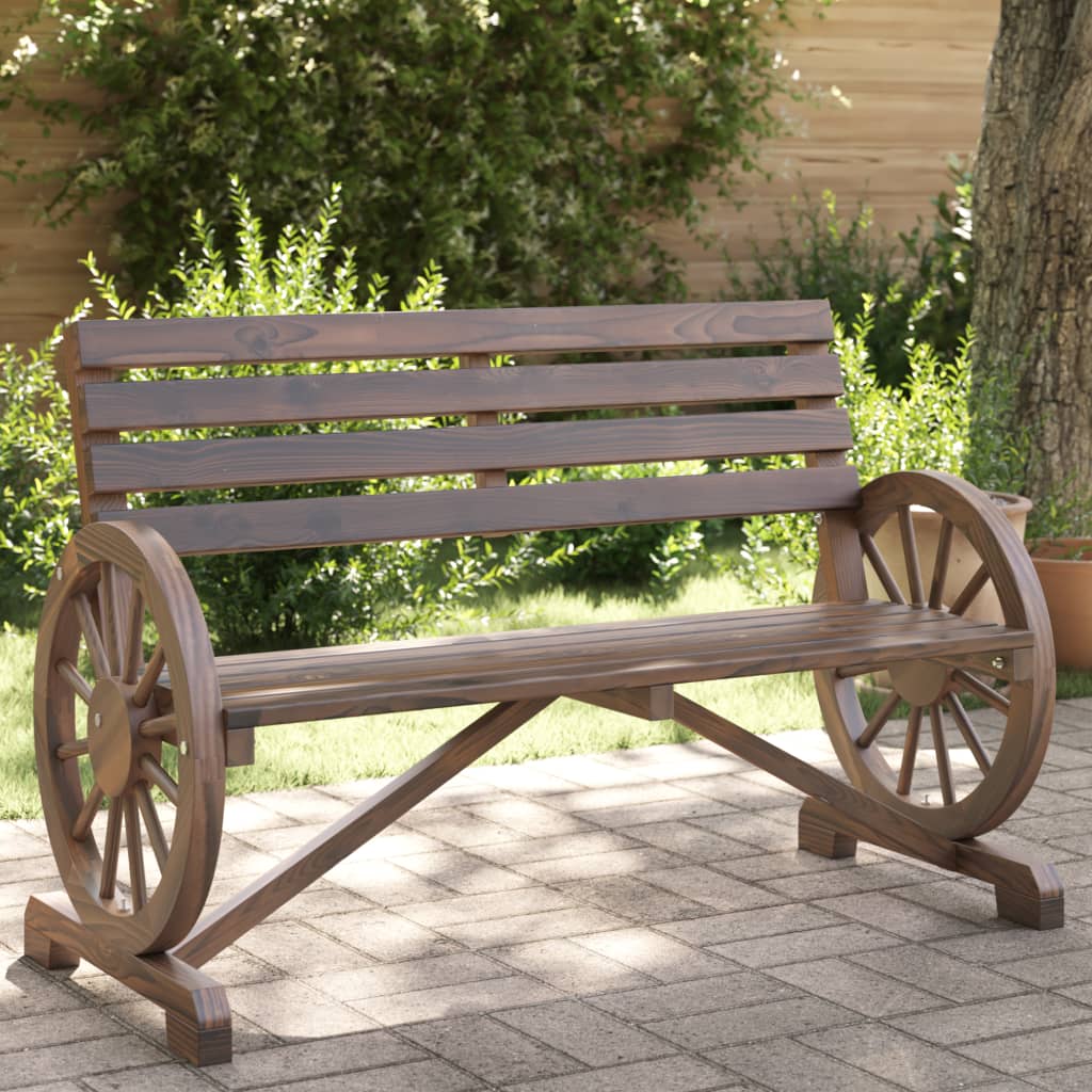 vidaXL Garden Bench | Burnt wood look | Solid fir wood | 2-seater | Durable