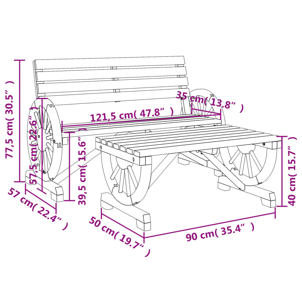 vidaXL Garden Lounge Set | Burnt Wood | Solid fir wood | Two-piece set