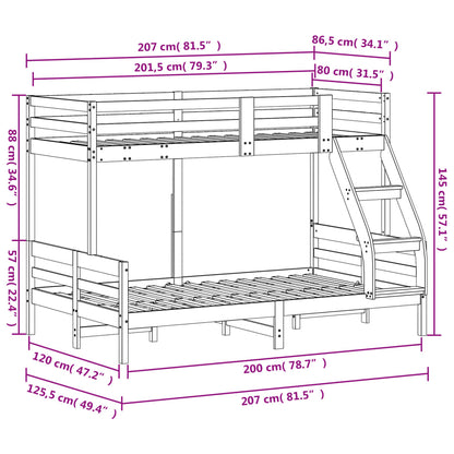 vidaXL Bunk Bed without Mattress 80x200/120x200 cm Solid Wood
