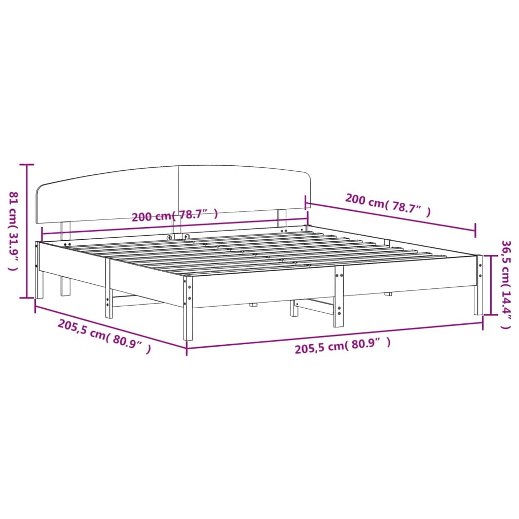 vidaXL Bed Frame without Mattress Wax Brown 200x200 cm Solid Wood Pine