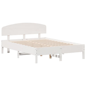 vidaXL Bed Frame with Headboard White 135x190 cm Double Solid Wood Pine