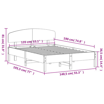vidaXL Bed Frame without Mattress Wax Brown 135x190 cm Double Solid Wood Pine