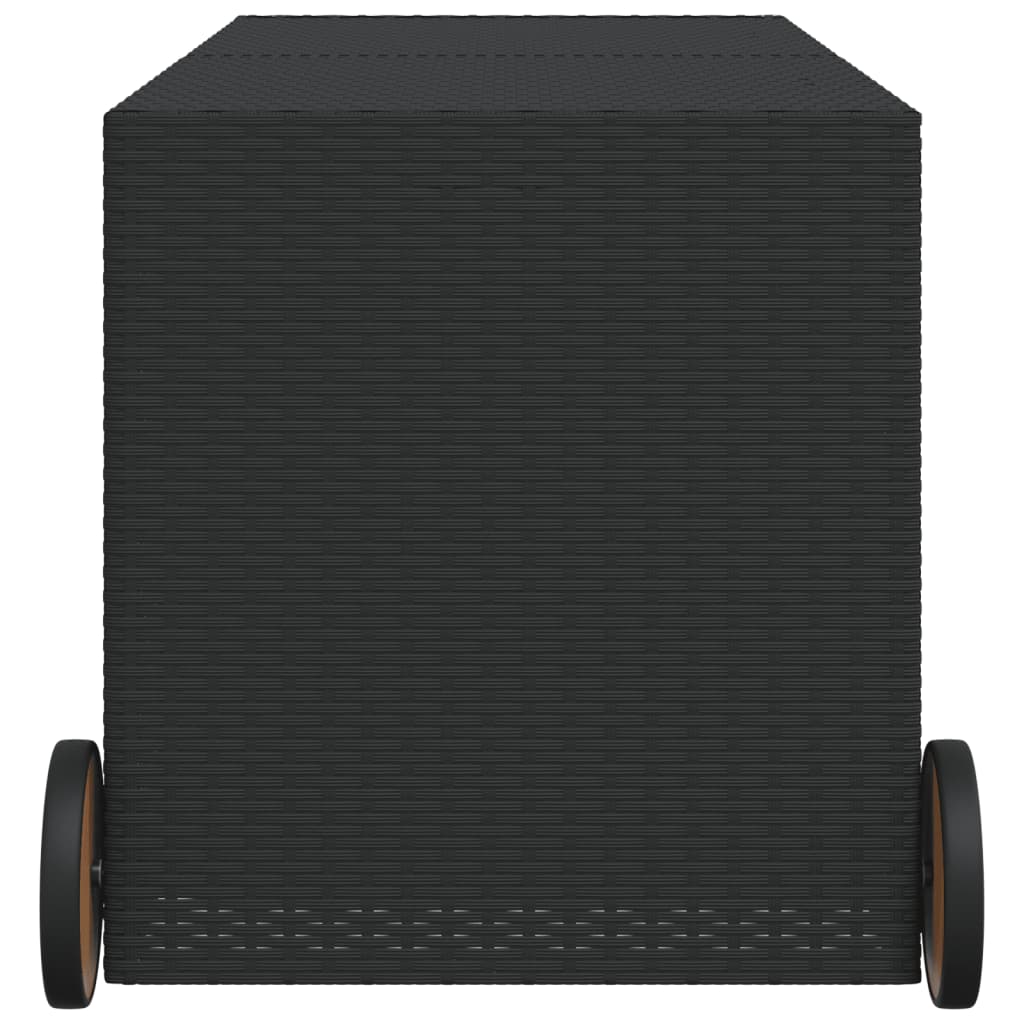vidaXL Garden Storage Box with Wheels Black 283L Poly Rattan