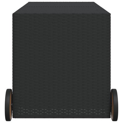 vidaXL Garden Storage Box with Wheels Black 283L Poly Rattan