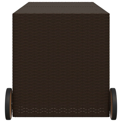 vidaXL Garden Storage Box with Wheels Brown 283L Poly Rattan